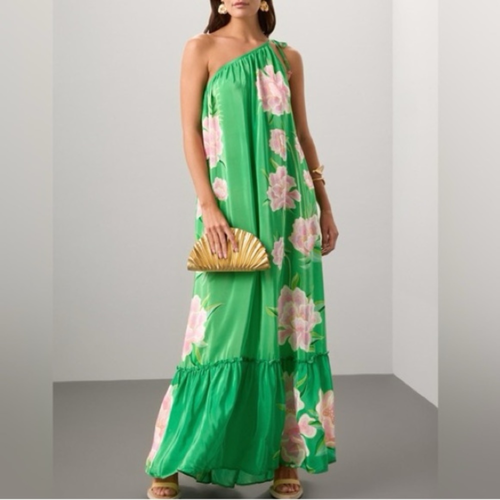 Farm Rio Floral Vibing Satin Maxi Dress Size XS